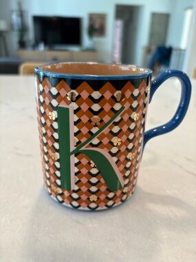 Anthropologie Monogram 'K' Patterned Ceramic Mug